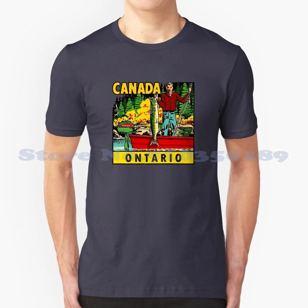 Ontario Fishing Vintage Travel Decal 100% Cotton T-Shirt Ontario Canada Canadian Fishing Northern Pike Walleye Vintage Travel