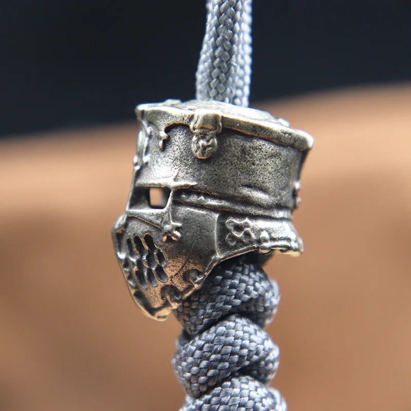 Brass Crusader Samurai Helmet Knife Beads Lanyard Pendants DIY Paracord Rope Beads Accessories Retro Guard Mask EDC Tool Charms