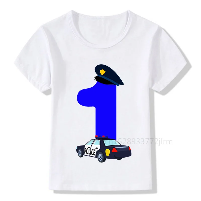 Policeman 1-9 Birthday Number Print T Shirt Children Police Car Birthday Boy T-shirts Boy&Girl Funny Gift Tshirt Present outfit