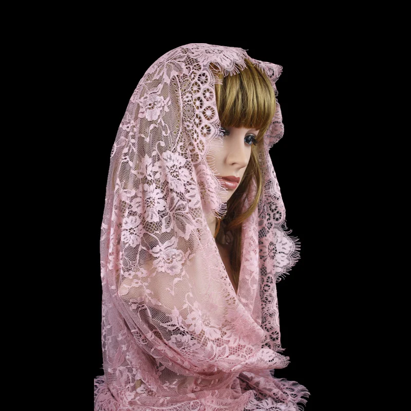 Pink French Lace Infinity Veil Catholic Church Lace Veil Mantilla