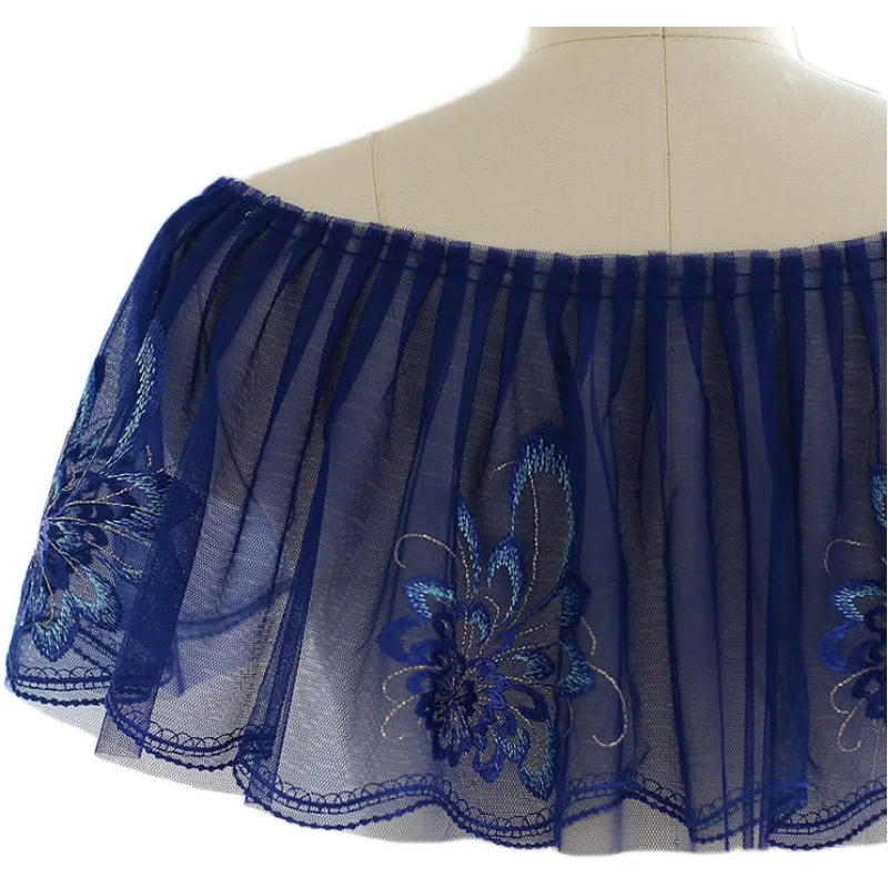 2 Metri/lotto 20 centimetri di larghezza Blu Scuro/Viola Pieghettato Della Maglia Lace Trim Nastro Navy Blu Biancheria Da Letto Volant/Tenda/Vestiti