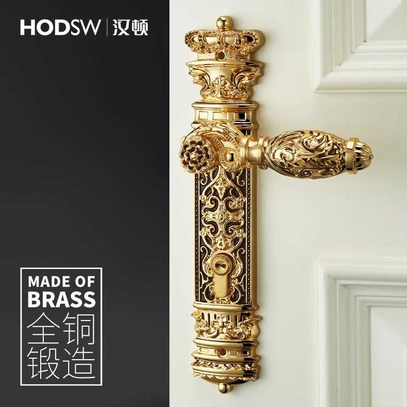 Door Lock European Retro Brass Room Door Lock Handle Anti-Theft Mute Gate Lock Fashion Luxurious Interior Door Knobs Lock