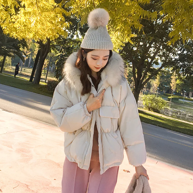 Fitaylor Winter Large Real Raccoon Fur Hooded Short Jacket Women 90% White Duck Down Coat New Loose Irregular Warm Snow Outwear