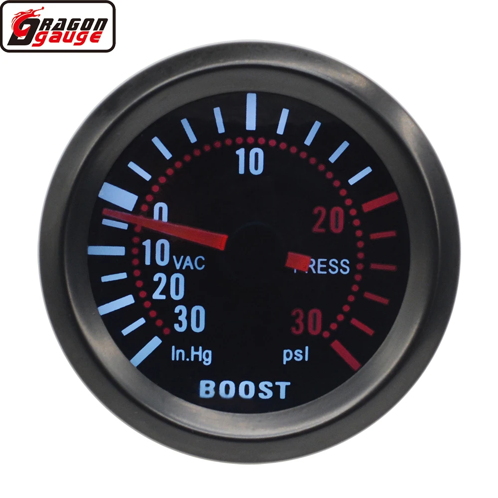 Dragon 52mm Black Shell White Backlight Car Turbo Boost Gauge  0~30 PSI Pointer Mechanics Vacuum Meter