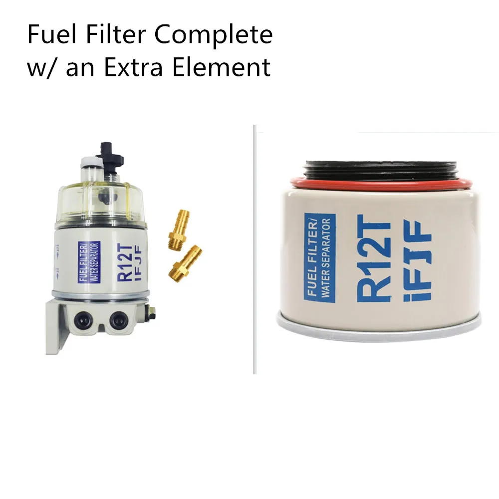 

2PCS R12T R12S R12P Fuel/Water Separator Filter Assembly w/ an Extra Filter Element for Racor 140R 120AT S3240 NPT ZG1/4-19