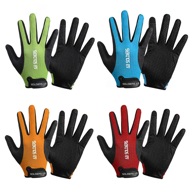 Cynewz Men\'s Cycling Gloves Full Fingers Anti Slip Touch Screen Outdoor Sport Sun Protection Mesh Fabric Bicycle Women Gloves