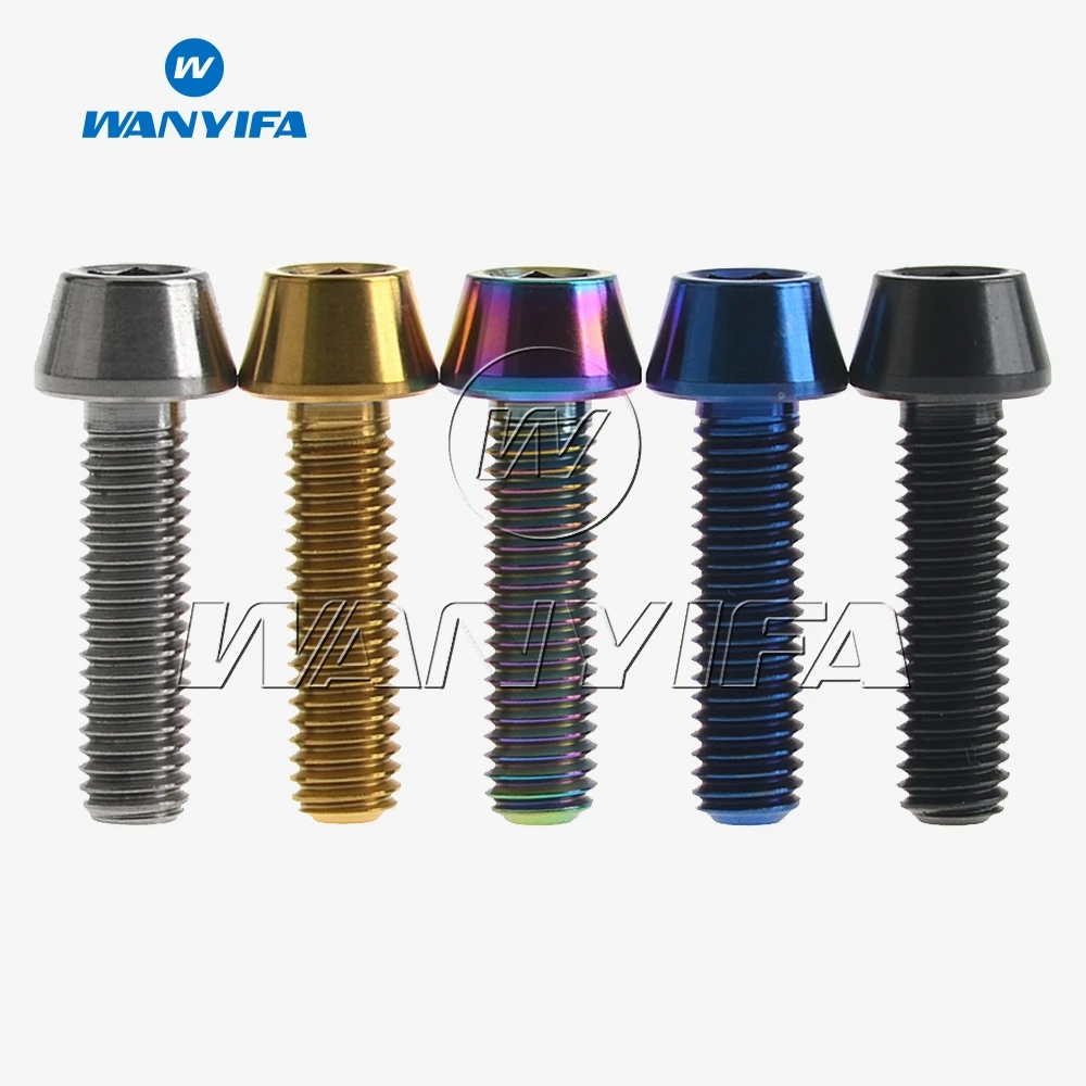 Wanyifa titânio m5 x 16mm m5 x18mm chave allen parafuso de cabeça cônica para haste de bicicleta selim 6 peças