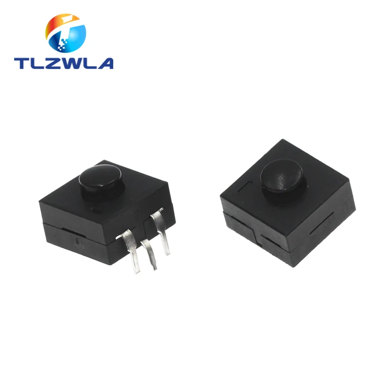 10PCS DC 30V 1A 3Pin Black Mini Push Button Switch For Electric Torch 3P Curved 2 On 1 Off Flashlight Switchs