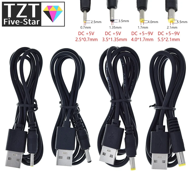 TZT 1/3PCS 1M USB-Anschluss zu 2.0*0.6mm 2.5*0.7mm 3.5*1.35mm 4.0*1.7mm 5.5*2.1mm 5V DC-Stromkabel-Stecker – Detail 15