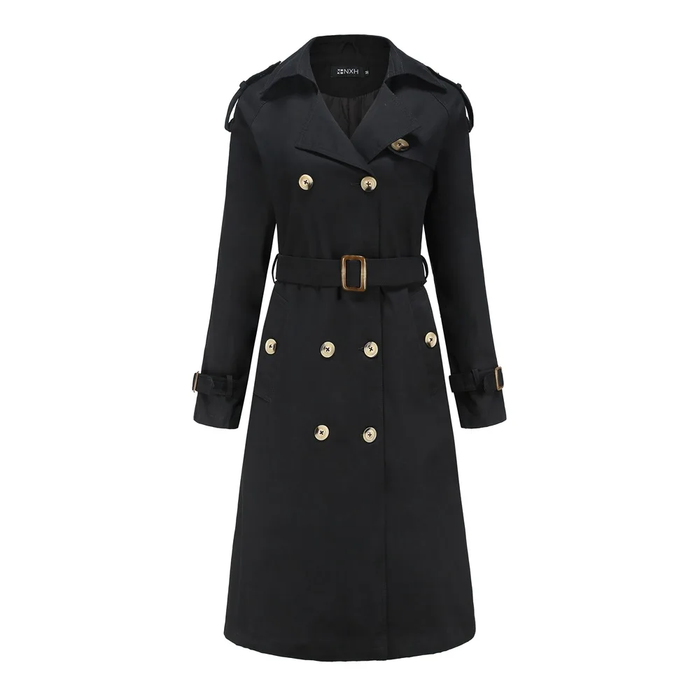 

Autumn Women's Trench Coat Double Breasted Cotton Slim Classic Winter Long Trench Coat Women with Belt Windbreaker Outwea r