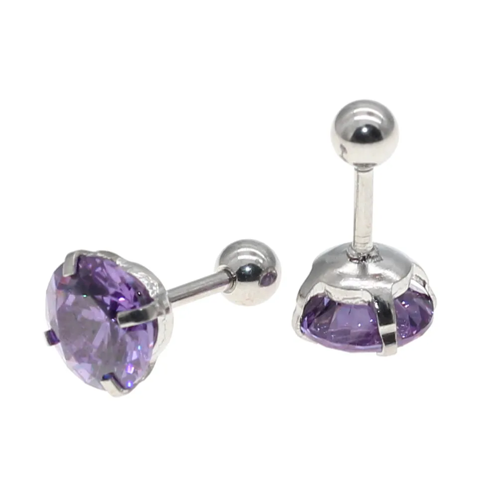 Lila AAA Zirkon Ohrstecker mit Schraubverschluss 316L Edelstahl 1,2x6mm Nadel Hypoallergener Schmuckzubehör – Detail 8