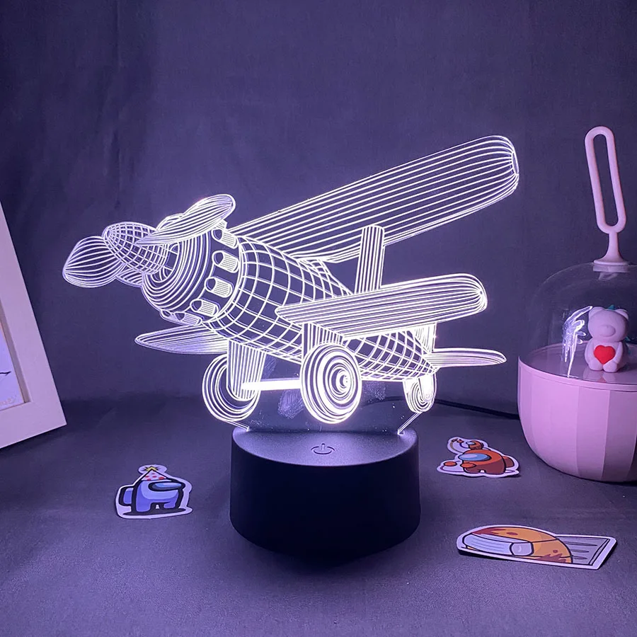 Propeller Flugzeug Modell 3D Illusion LED Lava Lampe Kreative Nachtlicht Kühlen Geschenk Für Freunde Kinder Schlafzimmer Tabelle Decor Flugzeug fan