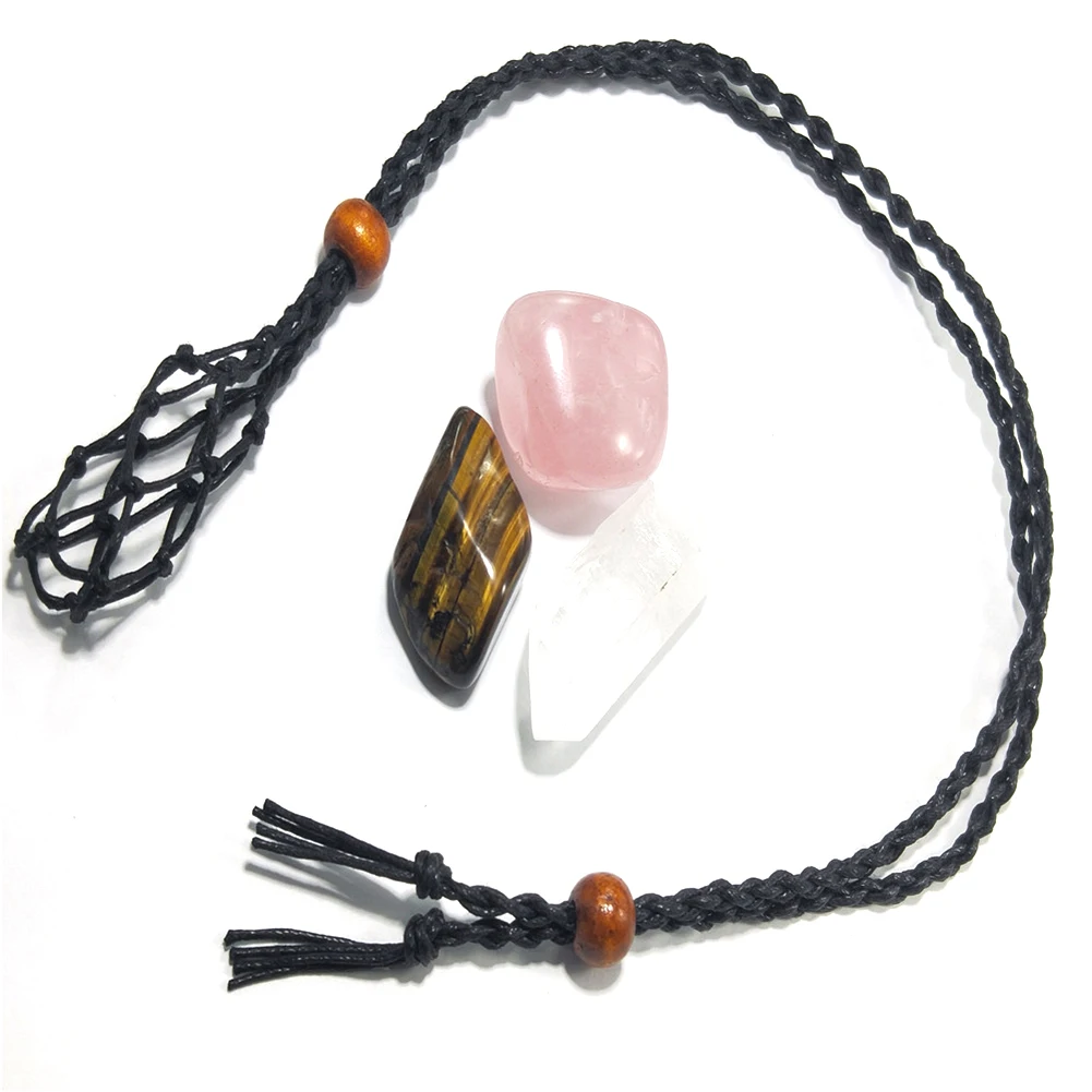 Necklace Cord Empty Stone Holder Crystal Quartz Necklace Cord Healing Fish Netted Indians Amulets Pendant Raw Stone Chakra Point