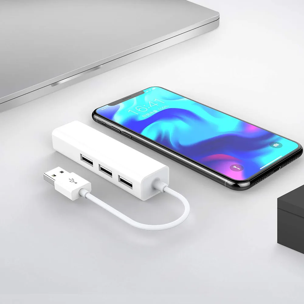 3 USB 2.0 Ports Hub With USB Ethernet RJ45 LAN Adapter Laptop Ethernet Dock Network Extender For Mac IOS Android PC Chromebook