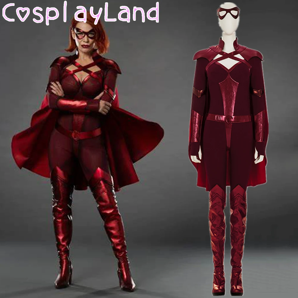 

The Boys Crimson Countess Cosplay Costume Laurie Holden Sexy Red Jumpsuit Halloween Carnival Women Outfit Jumpsuit Cloak Boots