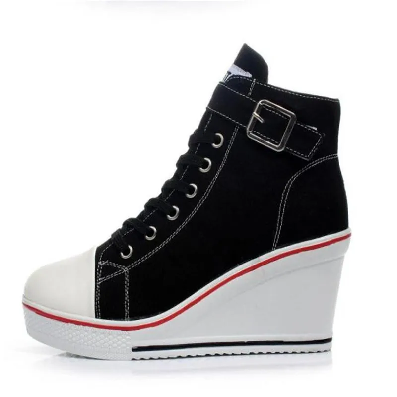 hot Canvas Shoes Women Wedges High Top Platform Shoes Woman Casual Trainers Elevator Shoe High Heels Zapatos Mujer size 35--43