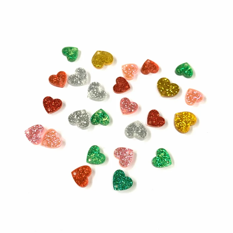 (20pcs/bag) 12mm 14mm 16mm Glitter Color Heart Shape Acrylic Studs For Earrings DIY Accessories Wholesales