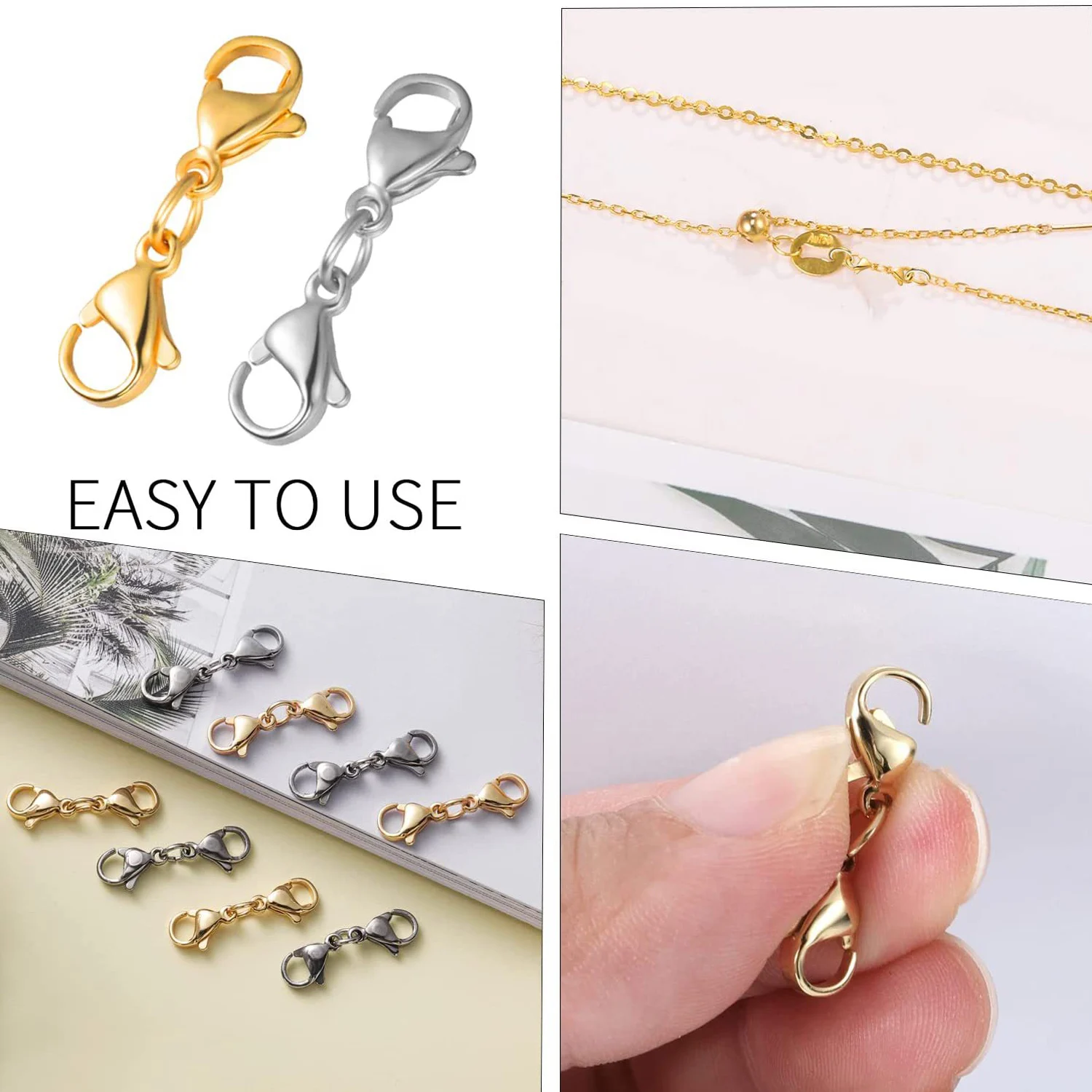 Stainless Steel Chain Lobster Clasps Connector for DIY Jewelry Making Findings Bracelet Necklace AM4035