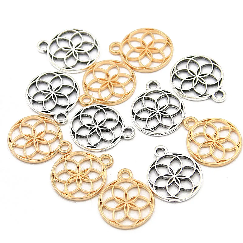 60PCS 13*16mm 2Color Round Kaleidoscope Flower Charms Plant Pendants Handmade Decoration Vintage For DIY Jewelry Making Findings