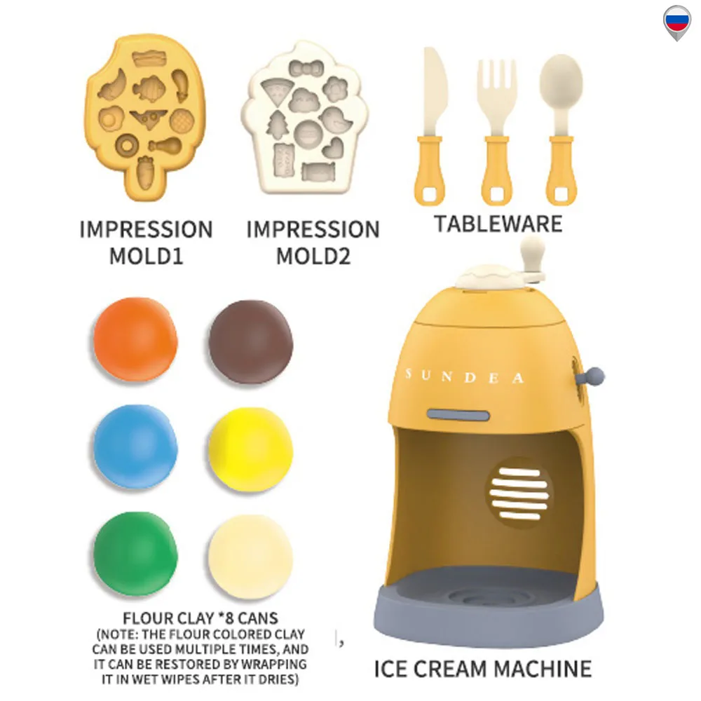 Puxida Ice Cream Noodle Machine Toy Set High Simulation DIY Color Mud Gel Plasticine Pretend Tool for 3 Years Old Children