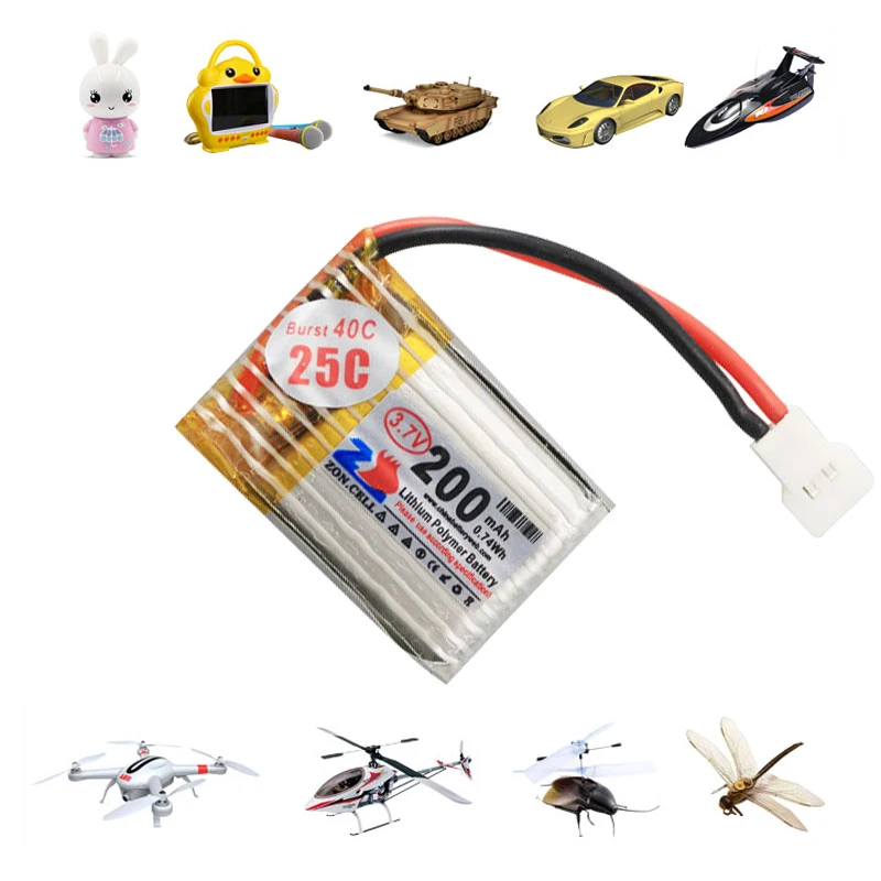 3.7v 200mAh Li-Po Battery 602025 Lithium Polymer Rechargeable Battery 25C High Current for Miniature Aircraft Helicopter Part