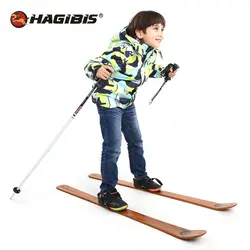 HAGIBIS Beginner Snow Skis and Poles Willow Wooden Snowboard 110cm/130cm x 7cm, Outdoor Snow Sled