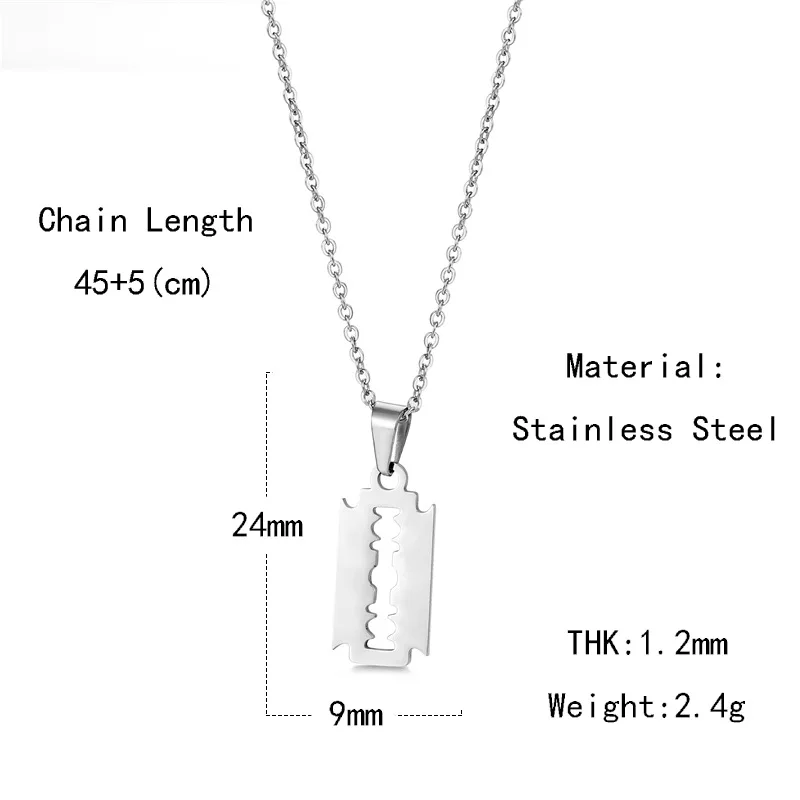 Stainless Steel Safety Blade Razor Pendant Necklace Punk Hiphop Jewelry For Men Boys Geometrical Animal Small Dangling Choker