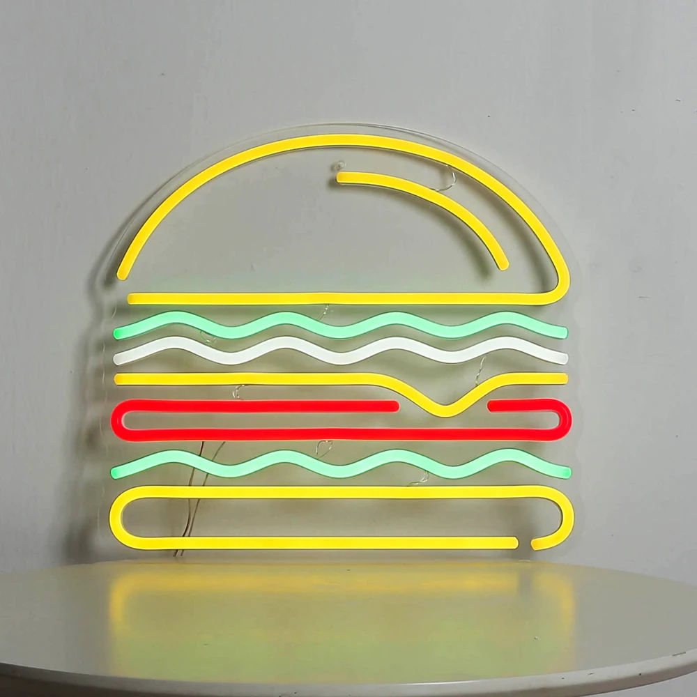 Flex Neon Dải Ký HAMBURGER Đèn Neon Nhanh Thực Phẩm Mang Ra Neon Ký Tặng Treo Tường Trang Trí Cho Nhà Hàng Nhà Bếp thanh Store Sinh Nhật