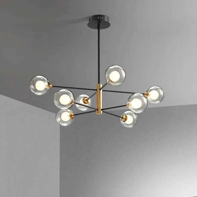 

Modern designer LED G9 glass ball chandelier 6 lamps 8 lamps Nordic restaurant living room lighting