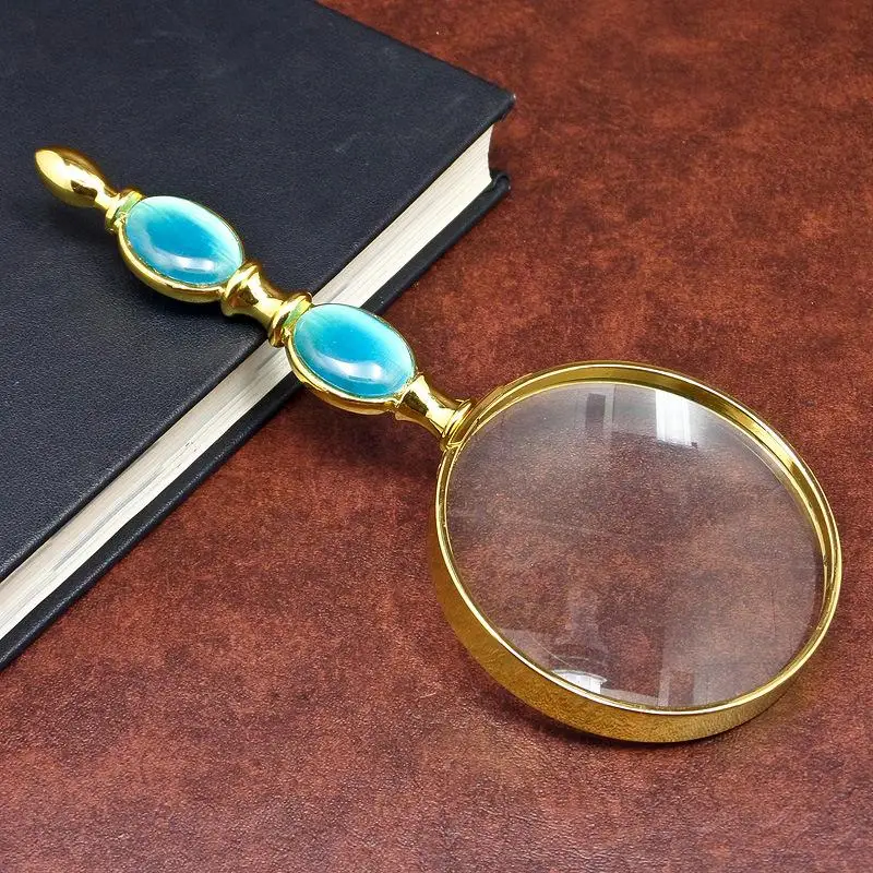 52mm Handheld Magnifier 8X Metal Double Jade Handle Newspaper Reading Jewelry Appraisal Gift Magnifying Glass for The Elderly