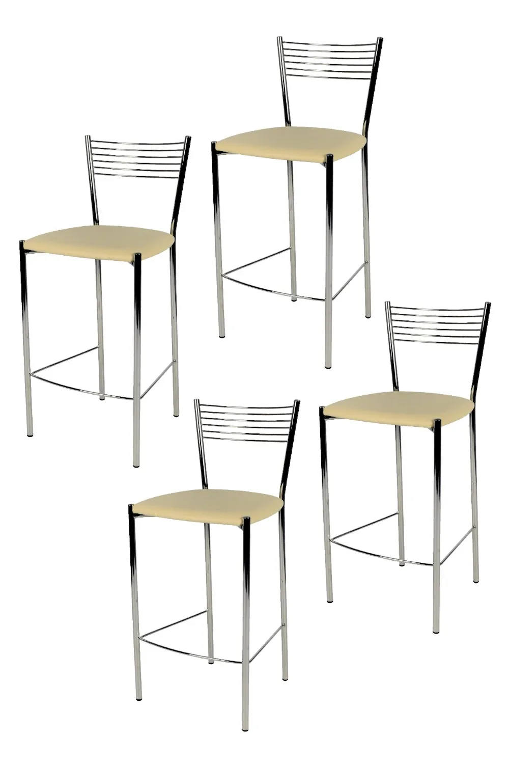 Tommychairs - Set 4 high Elegance for kitchen and bar stools, structure steel chrome and sitting coated leather imitation ivory