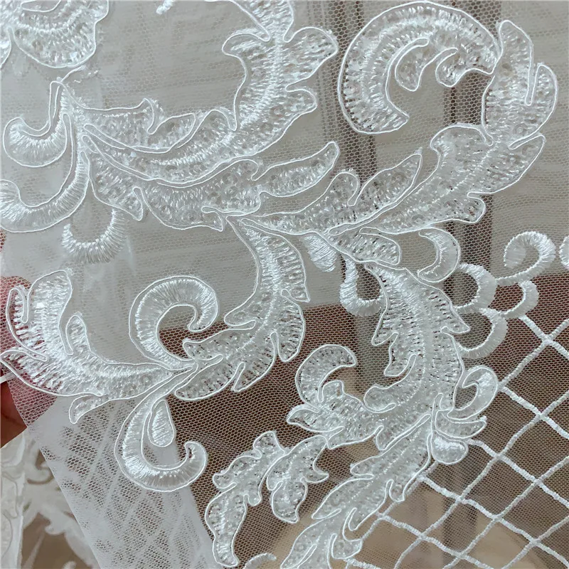 2020 LFY New Style Gorgeous Off white Corded Guipure Mesh Afrian Nigerian Bridal Wedding dress French Chantilly lace fabric