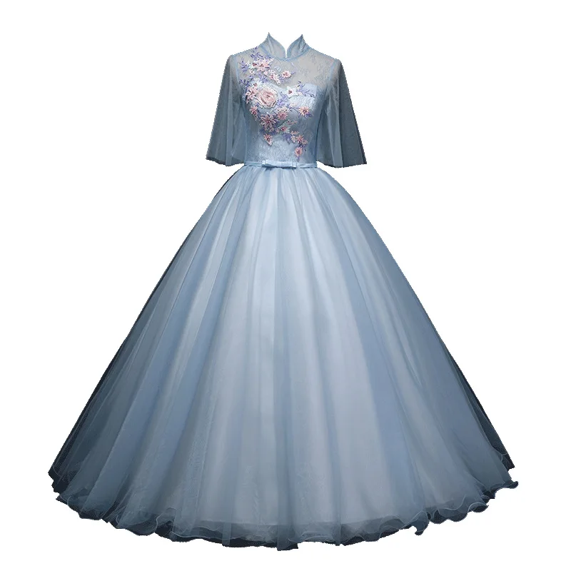 2021 printemps col haut demi-casquette manches Quinceanera robes Illusion princesse Studio Photo 3D fleur dentelle broderie robe de bal