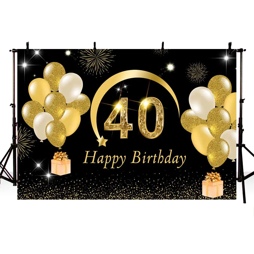 Avezano 40th Happy Birthday Party Backdrops Golden Balloons Gift Shiny Backgrounds Photography Studio Photozone Photophone Decor