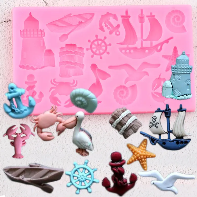 Sailboat Anchor Bird Silicone Mold Sea Animals Cupcake Topper Fondant Cake Decorating Tools DIY Baby Party Candy Chocolate Mould