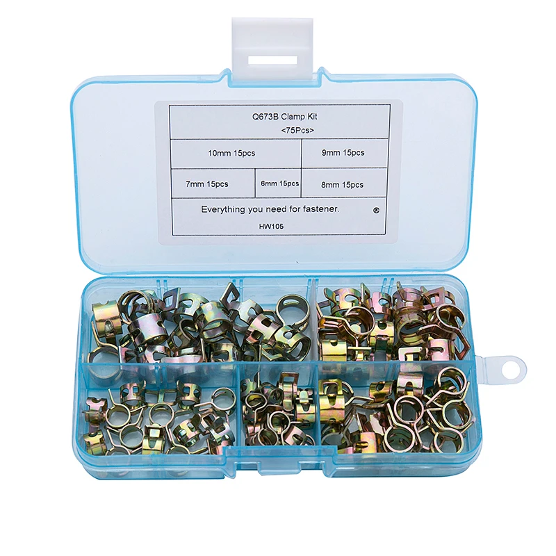 75Pcs/set 6-10mm Vacuum Spring Fuel Oil Water CPU Hose Clip Pipe Tube for Band Clamp Metal Fastener Assortment Kit