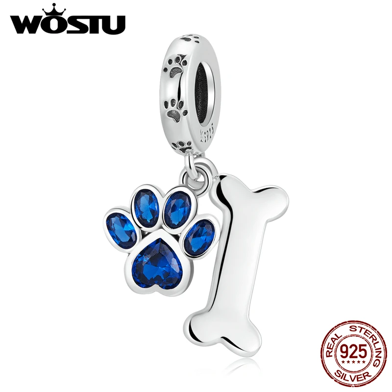 

WOSTU 925 Sterling Silver Beads Dog Paw Bone Pendant Charm Bead Charm Fit Original Pendant DIY Jewelry Making For Women Gift