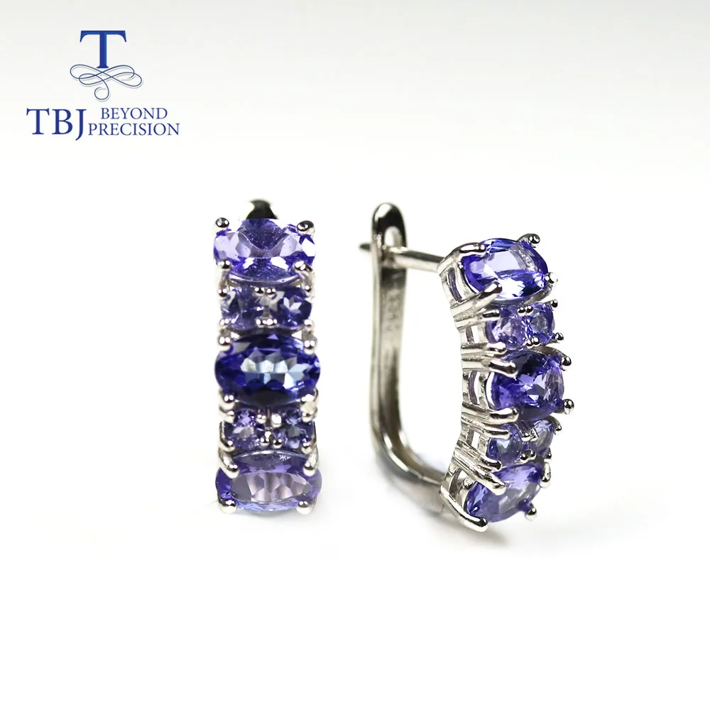 TBJ, Classic 4ct Natural Tanzanite clasp earring 925 sterling silver natural tanzania gemstone fine jewelry for women nice gift