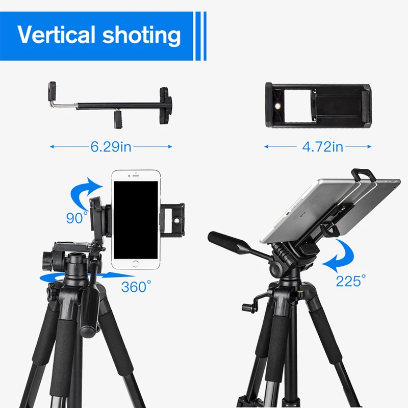 67in Camera Tripod Professional Photography Tripod Stand with Phone Holder Portable Travel Tripe for Canon Sony Nikon Cameras