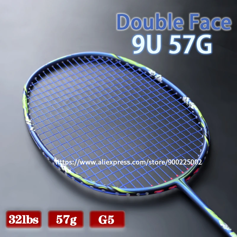 Ulralight 9U 57G Carbon Fiber Badminton Rackets With Bags Strings Professional Racquet Max Tension 32lbs G5 Padel High Speed