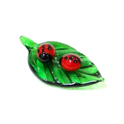 Mini Glass Leaf Ornaments With Cute Worm, Hedgehog, Bird, Pig, Mushroom, Duck, Snail, Ladybug, Bunny, Ant, Fruit Figurine Decor