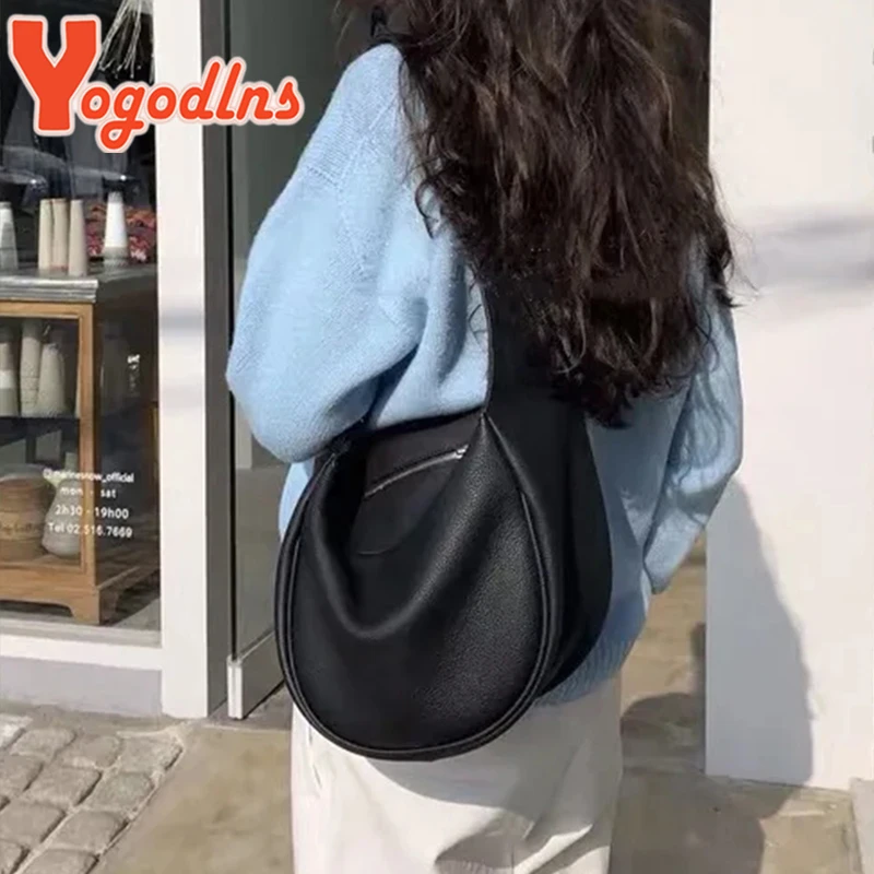 Yogodlns Vintage Dumpling Shoulder Bag for Women PU Leather Crossbody Bag Simple Solid Color Handbag Large Capcaity Hobo Bag Sac