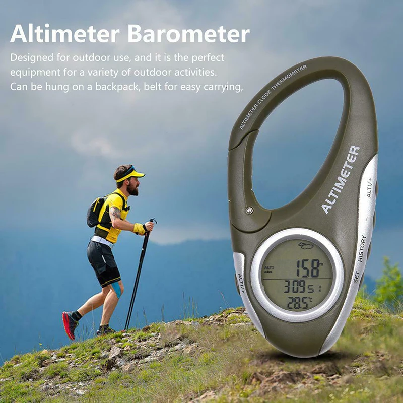 Portble 8 In 1 Carabiner Digital Altimeter Barometer w/ Weather Forecast Thermometer Backlight Key Chain For Hiking Camping