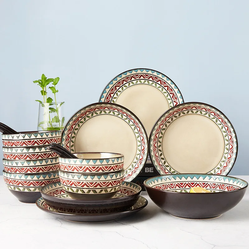 LingAo-Ceramic Underglaze Color Tableware, Rice, Soup Bowl, Flat, Soup Plate