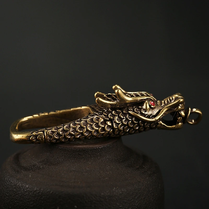 Vintage Brass Red Eyes Dragon Head Keychains Trinkets Gold Color Copper Dragon Keyrings Metal Men Car Key Holders Jewelry Gifts