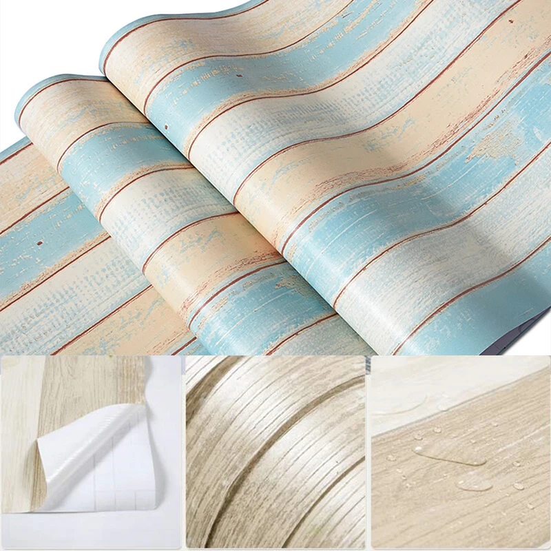 DIY Waterproof Self Adhesive Wallpaper Vinyl Contact Paper Wood Wallpaper Bedroom Wardrobe Stickers Furniture Home Improvement