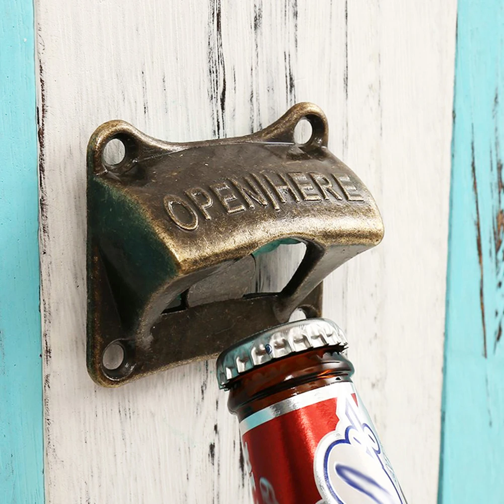 Corkscrew Vintage Bronze Wall Mounted zinc alloy Drink milk Wine Beer Soda Bottle Cap Opener Bar Accessories Kitchen Tool