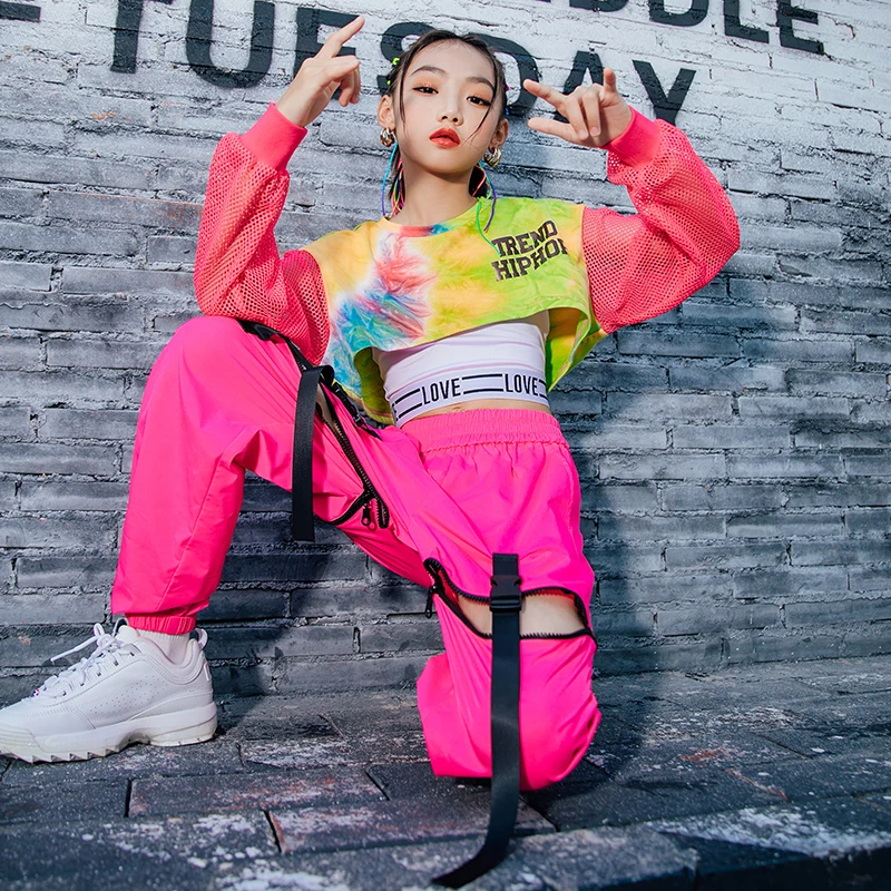 Kids Hip Hop Clothing Multi-Color Crop Tops Pink Hip-Hop Pants For Girls Jazz Street Dance Perofrmance Wear Stage Outfit BL6318