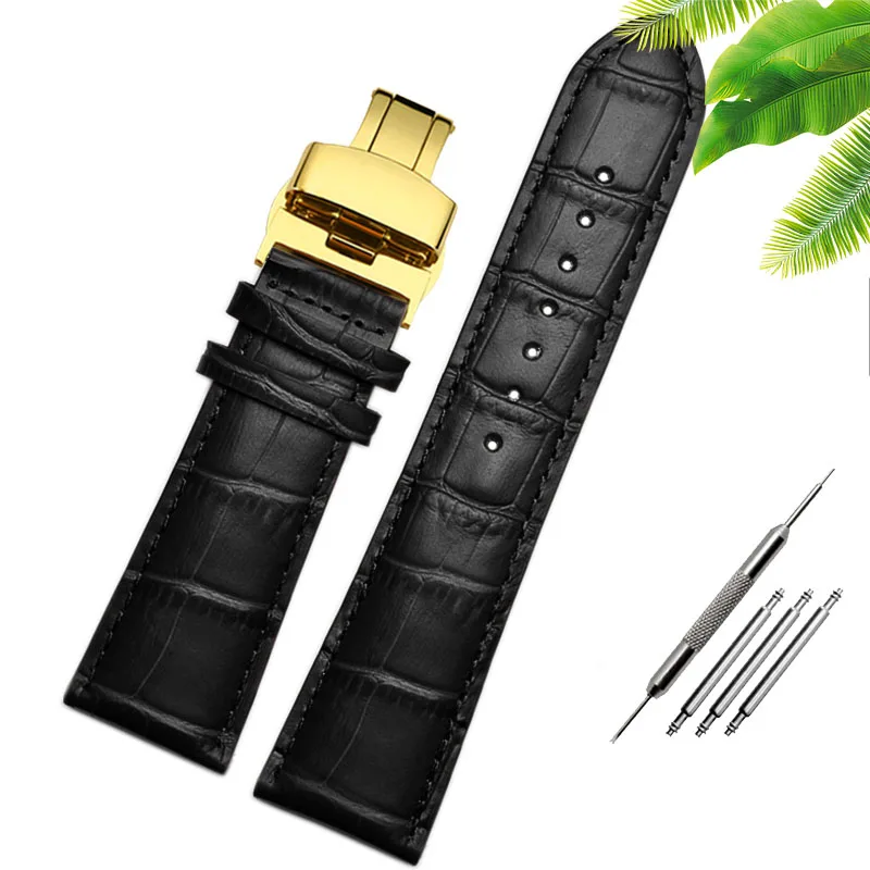 Genuine Leather Watch-Strap Band with Butterfly Clasp