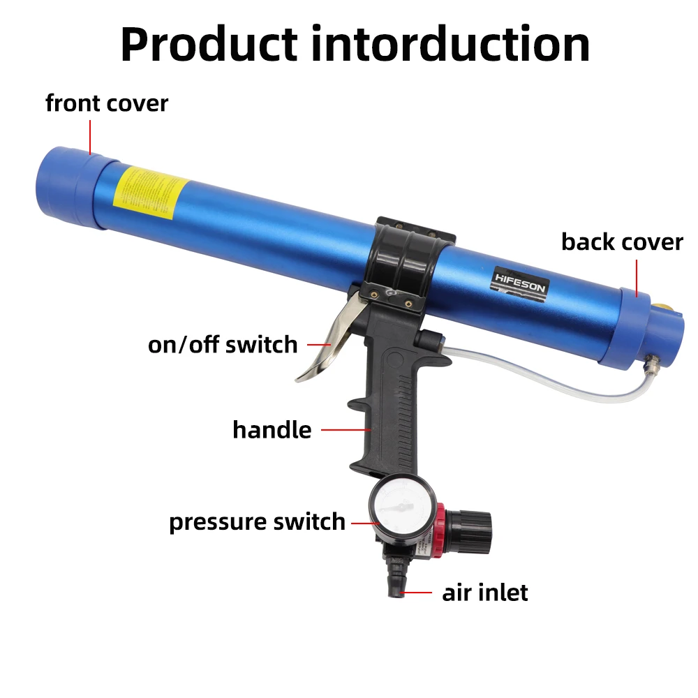 Pneumatic Sealing Gun 400/600ml Air Gun Valve Caulking Nozzle Glass Rubber Grouting Tool Silicone Sausage Caulking Tool